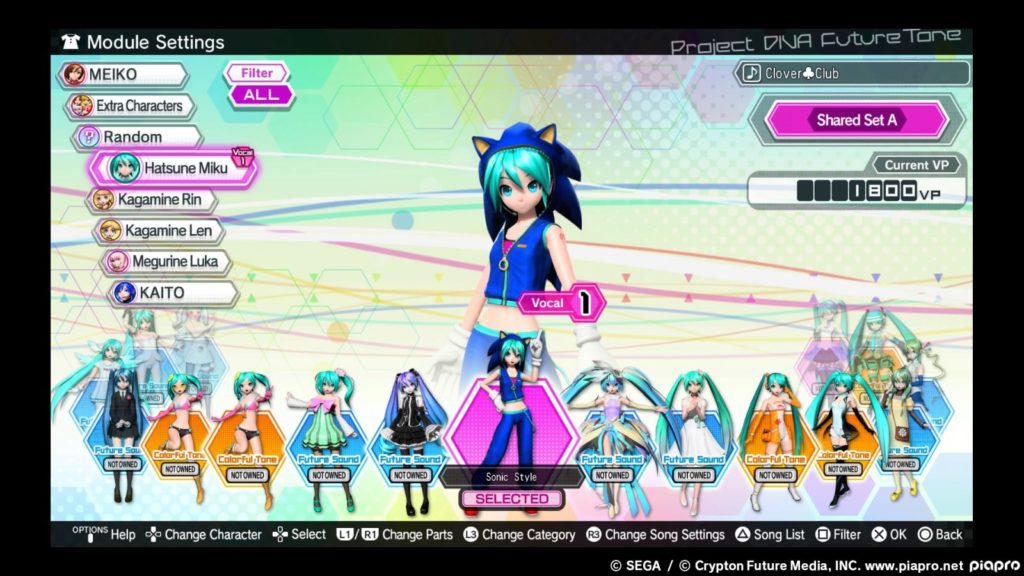 Just a small sample of what modules you can unlock in-game, with a Sonic Miku module shown.