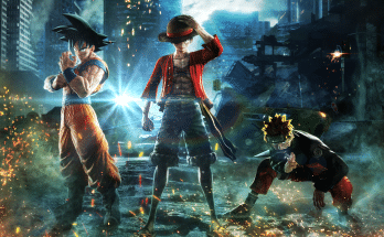 An image of the 3 main character of Jump Force, Goku, Luffy and Naruto.